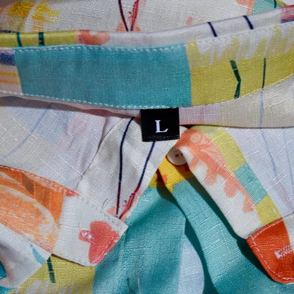 Artisan Multi-Color Patchwork Plaid Floral Button-Up Shirt Blouse L - Picture 5 of 5